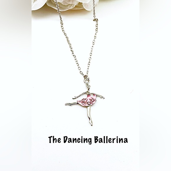 Dancing Pink Crystal Ballerina Silver Necklace, NWT, Ships in Gift Box, All Ages - Picture 1 of 5
